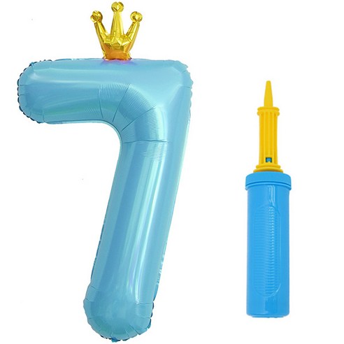 제이벌룬 은박 왕관 숫자풍선 대 7 + 손펌프세트, 블루(풍선), 블루(손펌프), 1세트