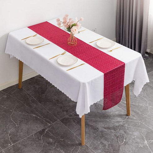 아티홈 반짝이 스팽글 테이블 플래그 러너, 로즈레드, 30 x 180 cm