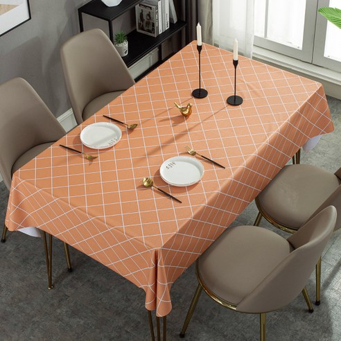 마켓에이 격자라인 방수 단색 식탁보, 오렌지, 100 x 160 cm