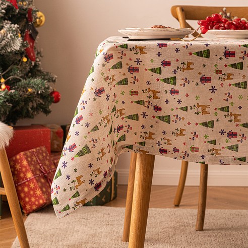 MA 심플 패턴 크리스마스 식탁보, 선물, 140 x 140 cm