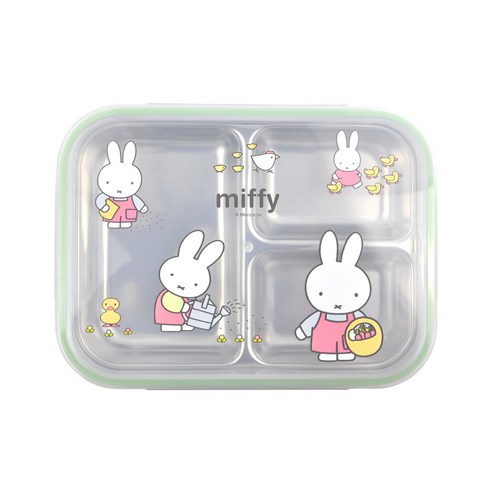 미피 스텐 3칸 식판도시락, 식판 + 뚜껑, 혼합색상, 1개