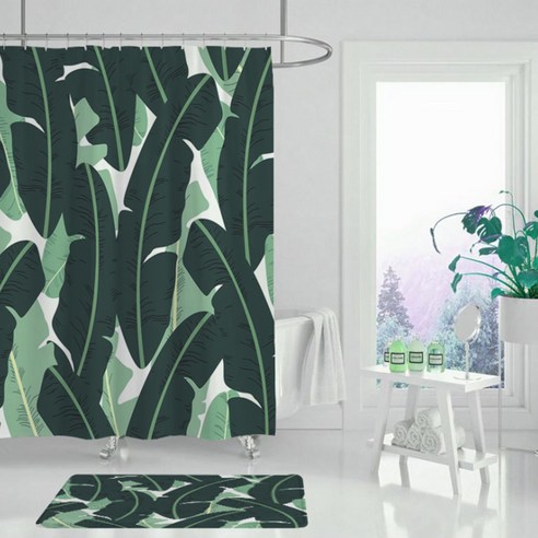 녹색잎패턴 샤워커튼 TYPE10 180 x 150 cm, 1개