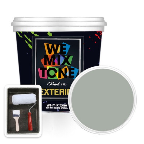 WEMIXTONE 외부용 EXTERIOR 페인트 3L + 붓 + 로울러 + 트레이 세트, WMT0151P01(페인트)