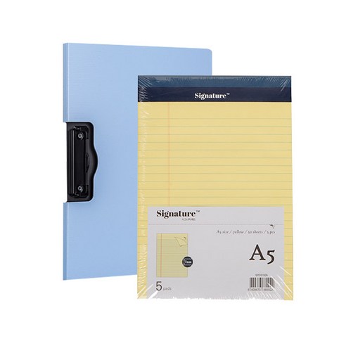델리 린피니 좌철 커버 클립보드 A4 x 리갈패드 A5 5p 세트, 블루(클립보드), 옐로우(리갈패드), 1세트