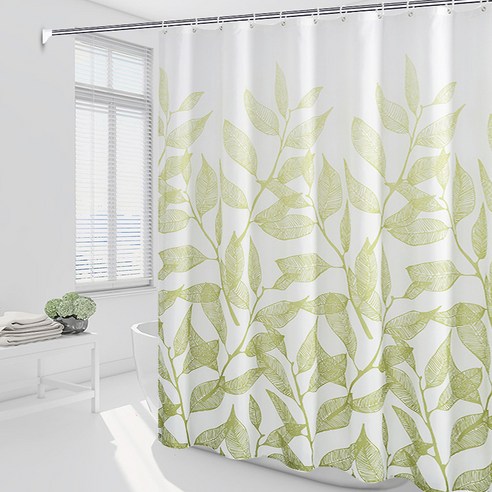 마켓에이 패턴 방수 욕실 샤워커튼 그린잎 130 x 200 cm, 1개