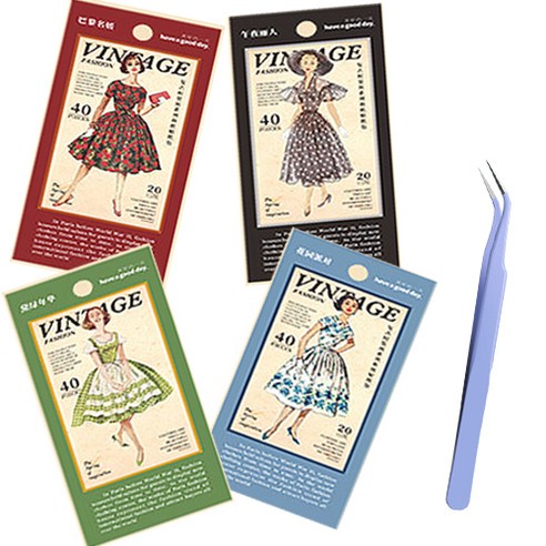 VINTAGE 파리지앵 신사숙녀 스티커 시리즈 A TYPE 160p + 핀셋 세트, 랜덤발송(핀셋), 1세트