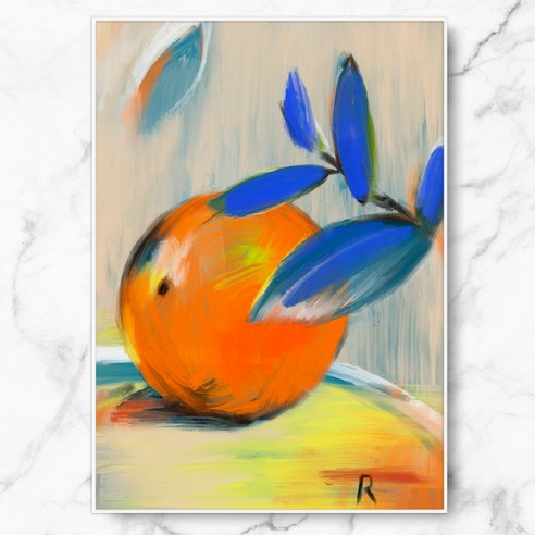 RYMD Orange Painting 인테리어 액자, 화이트 메탈 액자