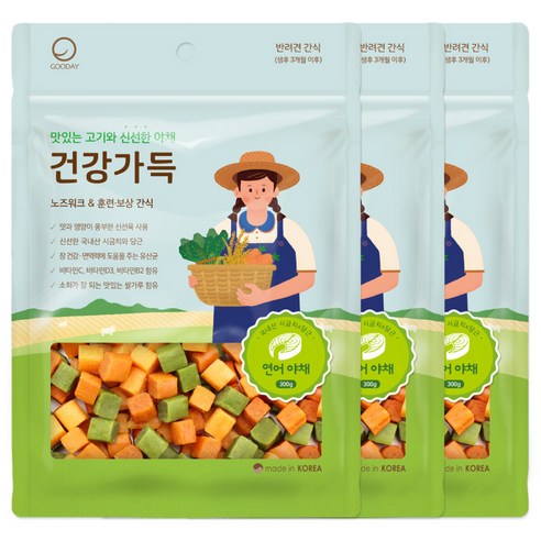 굿데이 강아지 건강가득 간식 300g, 3개, 황태 + 야채