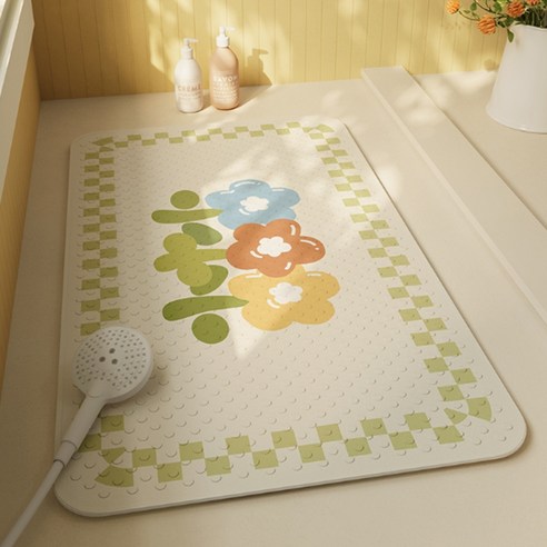 데이소이 심플 디자인 흡착 욕실 욕조 매트 70 x 40 cm, 16 꽃 3송이, 1개