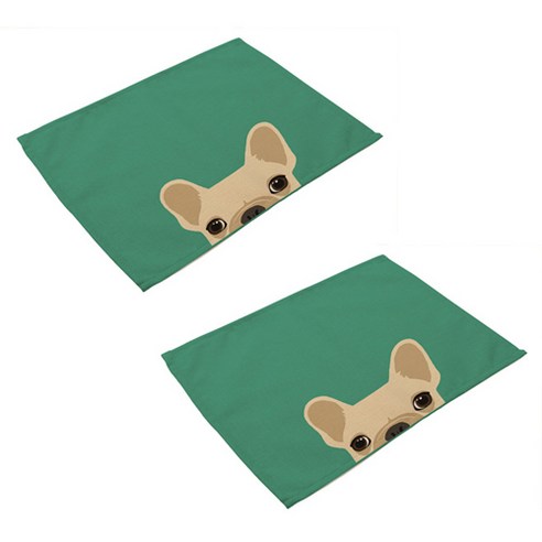 귀여운 강아지 디자인 천 플레이스 테이블 식탁 매트 2p, 01, 42 x 32 cm