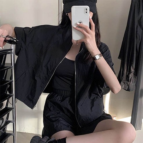 앤드스타일 여성용 절개아노락 반팔점퍼 반바지 세트 262379
