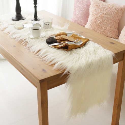 바이지미 러블리 램 fur 테이블러너, 아이보리, 2인