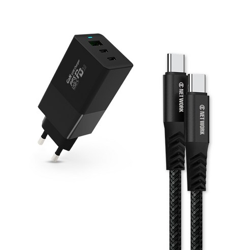 디씨네트워크 65W GaN USB PD PPS 멀티 초고속 충전기 어댑터 + PPS 100W C to C Gan PD 초고속 충전 케이블 1.2m 세트, 블랙, 1세트