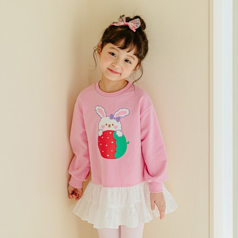 라라아망 여아용 딸기토끼 프릴롱 티셔츠