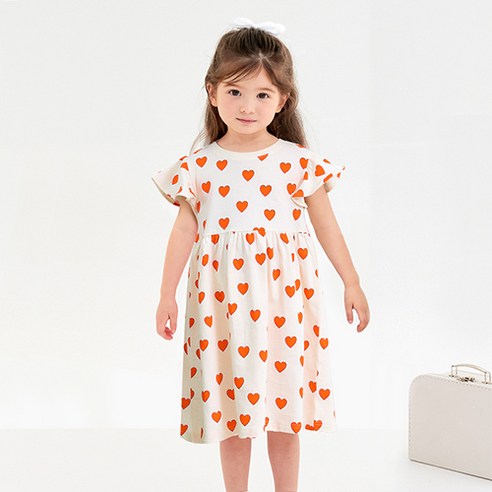 유니프랜드 여아용 통기성 하트 등원복 면 반팔 원피스