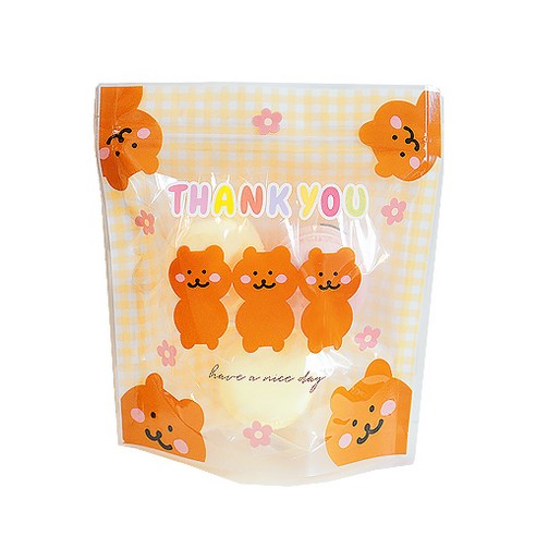 도나앤데코 애니멀체크 땡큐 스탠드 지퍼백 18 x 20 cm, 옐로곰돌이, 20개