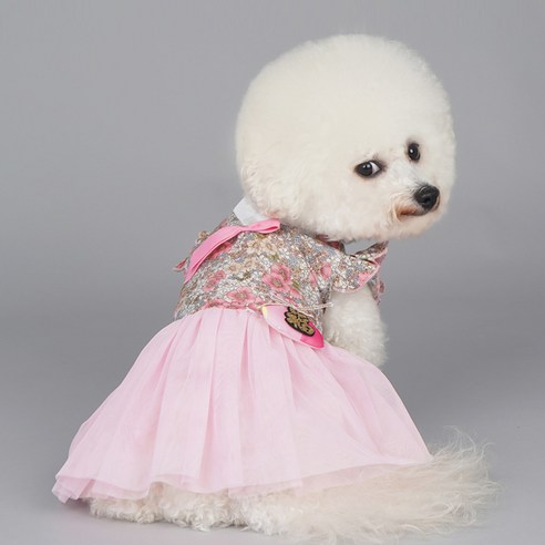 바이담수미 강아지옷 튜튜 한복 치마, 핑크
