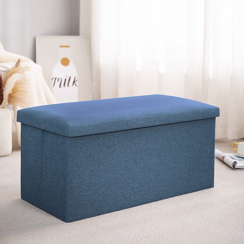 핏사 접이식 수납 풋 스툴 76 x 38 x 38 cm 110L, 블루