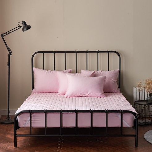 패브릭아트 순면 항균 침대패드 + 베개커버 세트, 핑크