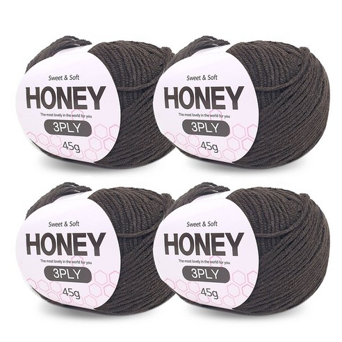 니뜨 허니 3ply 뜨개실 45g x 4p + 무료 도안 세트, 24 진밤색