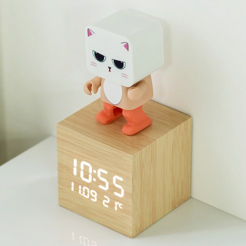 플라이토 큐브 플러스 LED 탁상시계 + 댄싱스피커, 메이플(시계), 뽀미(스피커)