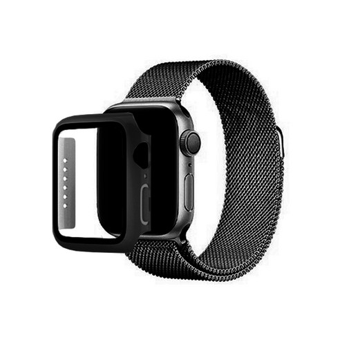 헬로젬 애플워치 밀레니즈루프 스트랩 + 하이브리드 풀커버 케이스 세트, 블랙