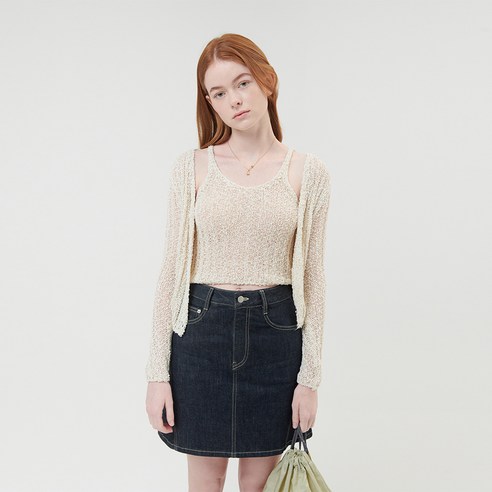 오앨 여성용 GLITTER KNIT CARDIGAN + SLVLESS KNIT TOP SET