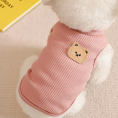 퍼플펫 파스텔 강아지 곰돌이 와플 티셔츠, 핑크