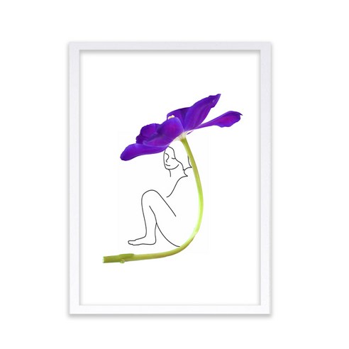 인테리어 포스터 꽃과여인 E + 우드액자 세트, 화이트