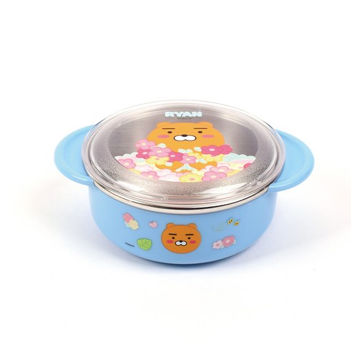 릴팡 카카오프렌즈 블라썸 안전핸들 논슬립 뚜껑 스텐대접, 라이언(KF5297), 1개