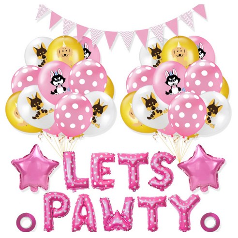 마켓감성 반려동물 LETS PAWTY 슈트 생일 테마 파티 세트 도트, 핑크, 1세트