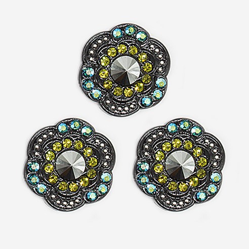 큐빅 보석 단추 벚꽃 21mm, 옐로우블랙, 3개