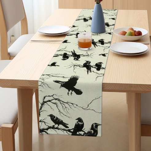 소니오 할로윈 데코 러너 테이블 매트, TYPE 10 까마귀, 33 x 183 cm, 1개