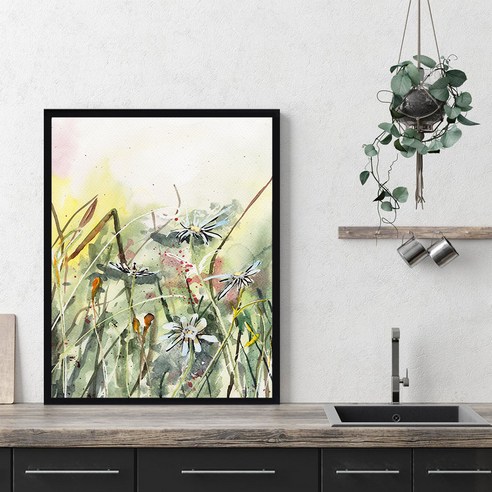 마벨인홈 인테리어 꽃그림 수채화 A 우드액자 포스터 세트, 블랙