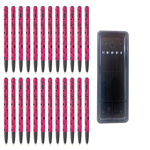 모나미 153 카툰 볼펜 0.5mm 24p + 매표 펜 접시 C형 세트, 캔디핑크(볼펜), 검정색(펜접시), 1세트