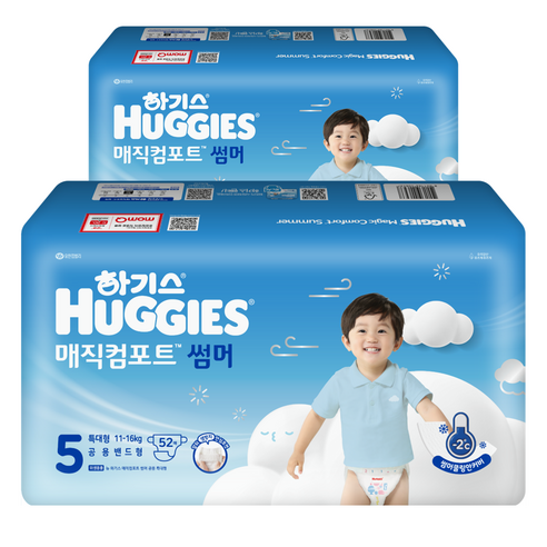 하기스 매직컴포트 썸머 밴드형 기저귀 남여공용 특대형(11~16kg), 5단계, 104매