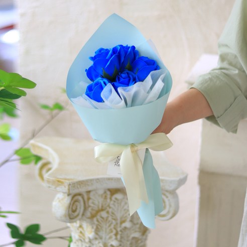 센트바스켓 조화 비비드 로즈 비누꽃다발, 블루, 1개