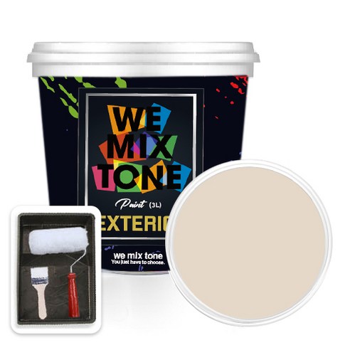 WEMIXTONE 외부용 EXTERIOR 페인트 3L + 붓 + 로울러 + 트레이 세트, WMT0203P01(페인트)