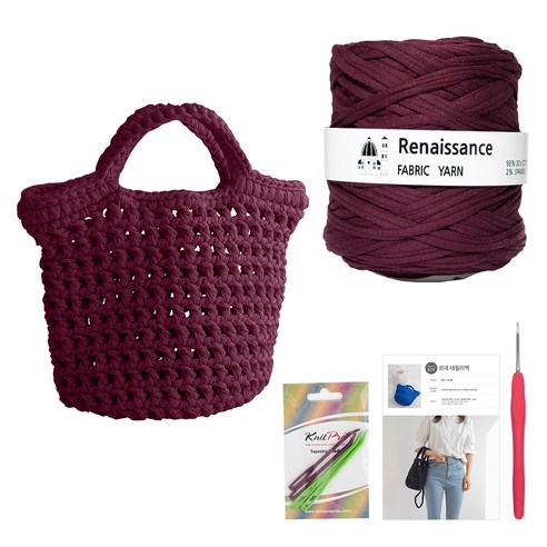yarna 르네상스 데일리백 DIY 패키지, 루비와인(실), 랜덤발송(코바늘), 1세트
