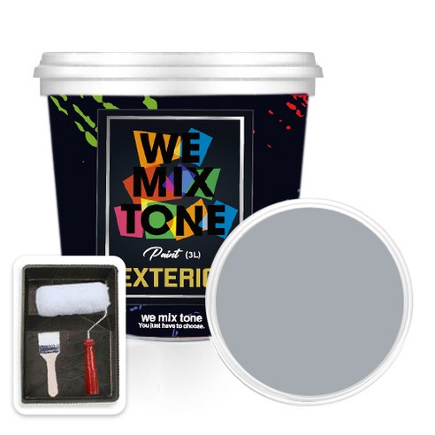 WEMIXTONE 외부용 EXTERIOR 페인트 3L + 붓 + 로울러 + 트레이 세트, WMT0121P01(페인트), 1개
