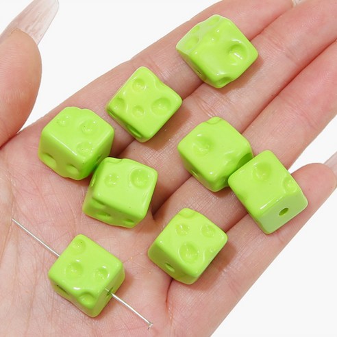 알로데 스퀘어 치즈 글로시 큐브 DIY 비즈 14 x 14 mm 5p, B09 잔디그린, 5개