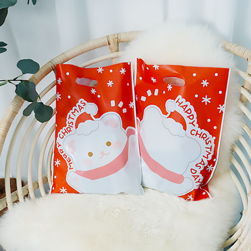 도나앤데코 크리스마스 선물포장 양면 동물친구들 비닐 쇼핑백 레드 중 20p, 족제비