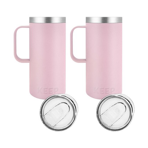 KEEP 보온 보냉 핸들 머그 손잡이 텀블러 2p, 라이트핑크, 라이트핑크, 473ml