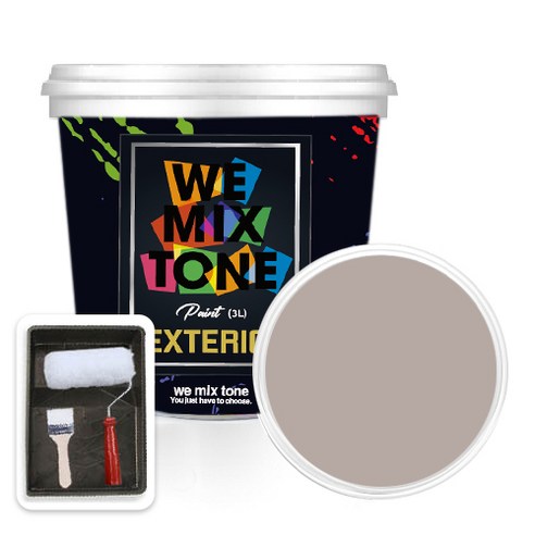 WEMIXTONE 외부용 EXTERIOR 페인트 3L + 붓 + 로울러 + 트레이 세트, WMT0091P01(페인트)
