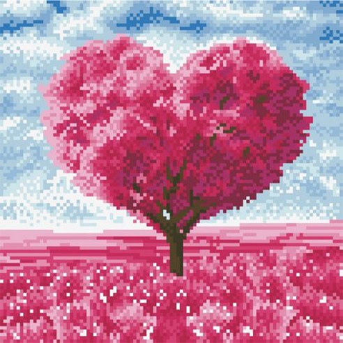 디클레어 액자 캔버스형 보석십자수 DIY 키트 30 x 30 cm, 1세트, 핑크하트나무