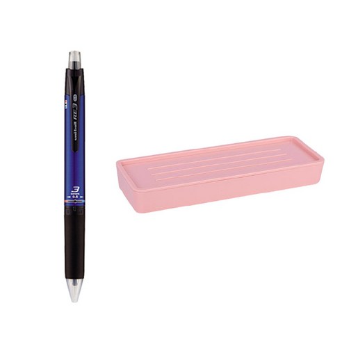 유니볼 RE 지워지는 볼펜 3색 5타입 0.5mm + 델리 누사인 2단 펜트레이 세트, 네이비(볼펜), 핑크(펜트레이), 1세트