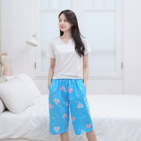 민트코코아 여성용 순면 7부 잠옷 바지
