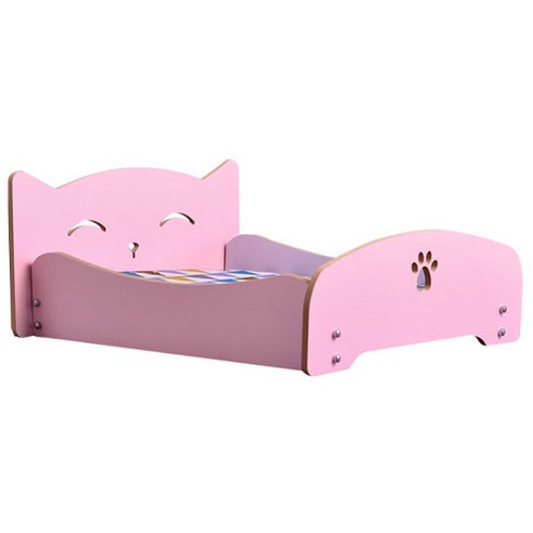몬스펫 강아지 원목 쿠션 침대, 고양이 핑크, 1개