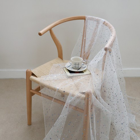 대폭 망사 반짝이별 12컬러 원단 150 x 270 cm, 화이트, 1개