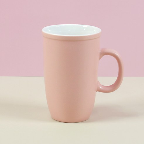 해피정 오벌 라인 롱 무광 머그컵 480ml, 핑크, 1개